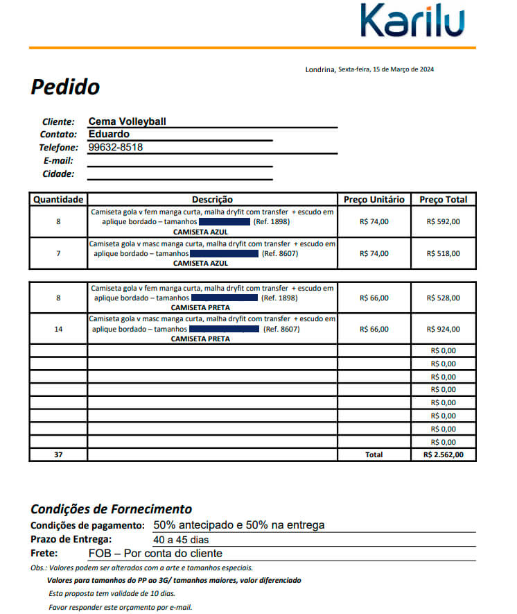 Compra dos Uniformes